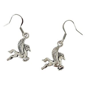 Silver Pegasus Winged Horse Dangle Earrings